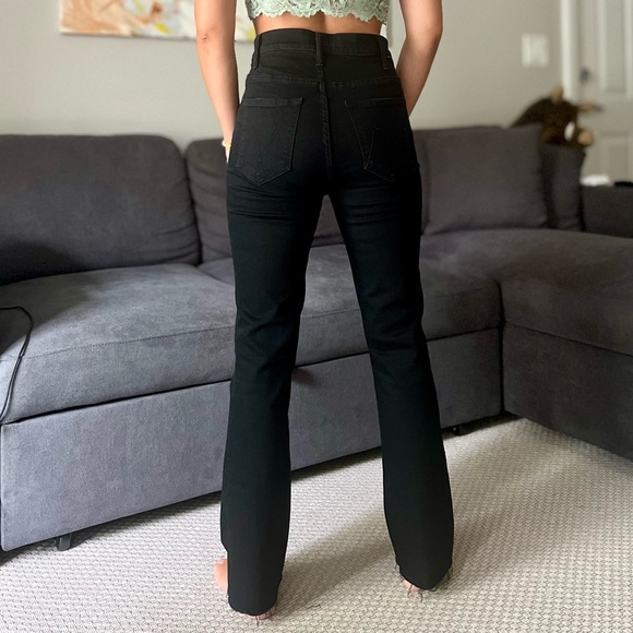 Mother The Hustler Frayed High Waist Ankle Flare Jeans - Black - Size 27 - Picture 3 of 10